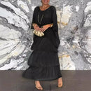Female Elegant Floral Print Chiffon Boho Long Dress Spring Round Neck Women Pullover Dress Half Bat Sleeve Cake Skirt Dress