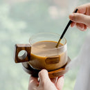 Simple coffee mug set Tea cups 250ml Office Glass Water Mug Casual Afternoon Tea Cup with tray Spoon Kung Fu Beverage Mug