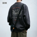 2025 Spring Mens Loose Fit Round Neck Hoodie Big Size Oversized Streetwear Hip Hop Retro American Casual Pullover Trendy Print