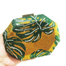 Green Leaf Diamond Evening Bag Gold Crystal Wedding Prom Clutches Formal Lady Rhinetone Chain Shoulder Handbags Party Purse