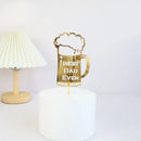 New Dad's Happy Birthday Cake Topper Golden Beer Super Dad High-grade Acrylic Father's Day Party Cake Toppers Dessert Decoration