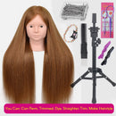 New Female Mannequin Training Doll Head With 70% Real Hair For Hairsyles Hairdressing Cosmetology Dolls Head With Stand Tripod