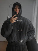 American Fashion Snap Fastener Loose Coat High Street Oversized Hoodie Y2k Retro Harajuku Punk Button Jacket Men Clothing
