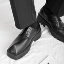 New square head Leather Shoes women Casual Men Formal Dress Thick Bottom Loafers Lace-up Black British Business Work Shoes 44