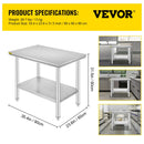 SucceBuy Kitchen Work Bench Commercial Catering Table Worktable with Undershelf Stainless Steel 330LBS 286LBS Restaurant Garage