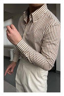 British Casual Seersucker Striped Long Sleeve Shirt Men's Slim Casual Business Shirt High Quality