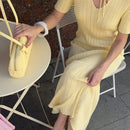TARUXY Short Sleeve Knitted Long Dress Female Slim Hollow Retro Elegant Sweater Dress 2025 Summer New High Waist Women‘s Dress