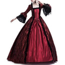 Women Vintage Medieval Gothic Square Neck Flare Sleeve Lace Patchwork Maxi Dress  bodycon dress  dresses