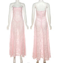 Giyu Sexy Evening Party Dress Women 2024 Summer Beach Maxi Long Dresses Lace Hollow Out Big Swing Backless Pink Holiday Vestidos