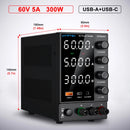 Wanptek Laboratory Power Supply 30V 5A 30V 10A 60V 5A 120V 3A Adjustable with USB fast Charging Regulator DC Power Supply