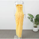 The Helios | Butter Yellow Pleated Gown with Backless Silhouette