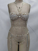 Sexy y2k clothes metal rhinestone corset crop top women summer nightclub party tops for woman see through beach halter tank top