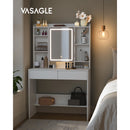 VASAGLE Dressing Table with LED Mirror, 3 Colors, Adjustable Brightness, Makeup Table with Mirror, Large, Adjustable Storage