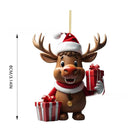 2D Acrylic Cartoon Fawn Christmas Tree Pendant Christmas Cartoon Cute Christmas Hat Fawn Print Easter Decorations