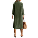 Retro Chic Women Midi Dress Corduroy Fabric Lapel Collar Popular Button Front Loose Fit Long Sleeve Comfy Casual Daily Outfit