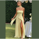 The Helios | Butter Yellow Pleated Gown with Backless Silhouette