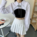 Female Cut Out Crop Top Hoodie Long Sleeve Hooded Pullover Sweatshirt Drop Shoulder Drawstring Hoodie Crop Jumper-Top