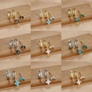 3PCS Stainless Steel Gold Color Four Flower Hoop Earrings Set for Women Elegant Zircon Pendant Huggies Piercing Trendy Jewelry