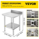 SucceBuy Kitchen Work Bench Commercial Catering Table Worktable with Undershelf Stainless Steel 330LBS 286LBS Restaurant Garage