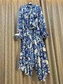 New 2024 Autumn Fashion Irregular Party Midi Dress Female long Sleeve Elegant Loose Print Casual Evening Dress For Women ﻿