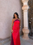 Fashion Women Color Blocking Scarf Collar Sling Dress Sexy Split Waist Cinching Bodycon Maxi Gowns 2026 Lady Club Party Vestidos