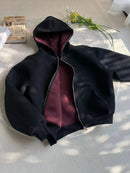 Burgundy Double Sided Composite Cotton Hoodie 2025 Autumn Men and Women New Zipper Harajuku Casual Loose Sweatshirt