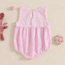 Toddler Girls Easter Outfits Bunny Embroidered Sleeveless Rompers Round Neck Infant Bodysuits Jumpsuits Spring Clothes