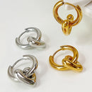 ANENJERY Removable Love Heart Hoop Earrings for Women Exquisite Design Ear Buckle Huggies Golden Silver Color Party Jewelry