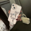 美学时尚3D金属蝴蝶结手机壳 适用于iPhone 15 14 13 12 11 Pro Max MiNi X XS XR 7 8 Plus SE 透明软壳 环氧树脂外壳