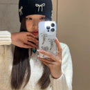 美学时尚3D金属蝴蝶结手机壳 适用于iPhone 15 14 13 12 11 Pro Max MiNi X XS XR 7 8 Plus SE 透明软壳 环氧树脂外壳