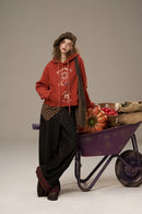 ELFSACK 2025 Autumn New Arrivals Retro Casual Large Area Print Long Drawstring Hooded Hoodie For Woman