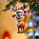 2D Acrylic Cartoon Fawn Christmas Tree Pendant Christmas Cartoon Cute Christmas Hat Fawn Print Easter Decorations