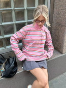Bornladies Spring Summer New Women's Retro Striped Polo Collar Oversized Long Sleeve T - Shirt Trendy Casual Loose Basic Top