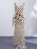 Polka Dots Print Detachable Scarf Sling Dress 2026 New Ladies Slim V-neck Spaghetti Strap Long Robes Women's Beach Dresses