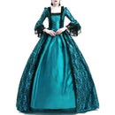 Medieval Victorian Court Lace Patchwork Gothic Dress Halloween Witch Cosplay Party Costume Square Neck Flare Sleeve Maxi