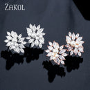 ZAKOL 精致立方氧化锆水晶耳钉 女士时尚白色花朵手工婚礼珠宝 EP480