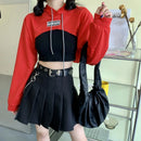 Female Cut Out Crop Top Hoodie Long Sleeve Hooded Pullover Sweatshirt Drop Shoulder Drawstring Hoodie Crop Jumper-Top