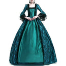 Medieval Victorian Court Lace Patchwork Gothic Dress Halloween Witch Cosplay Party Costume Square Neck Flare Sleeve Maxi