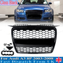 Bumper Grille Compatible For Audi A3 8P 8PA 2003-2008 RS Style Honeycomb Front Radiator Air Intake Mesh Grill Gloss Black