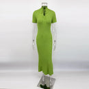 TARUXY Short Sleeve Knitted Long Dress Female Slim Hollow Retro Elegant Sweater Dress 2025 Summer New High Waist Women‘s Dress