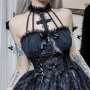 Mall Gothic Emo Jacquard A-line Dresses Goth dress Elegant Grunge Ruched Bandage Partywear Punk Black Women Halloween Club Dress