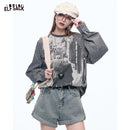 ELFSACK 2025 Fitted Graphic Long Sleeve Tee Women, Raglan Striped Sleeve All-Over Print T-Shirt, Retro Y2K Streetwear Top
