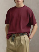 Men's Vintage Burgundy Short Sleeve T-Shirt Trendy Street Style Clothing