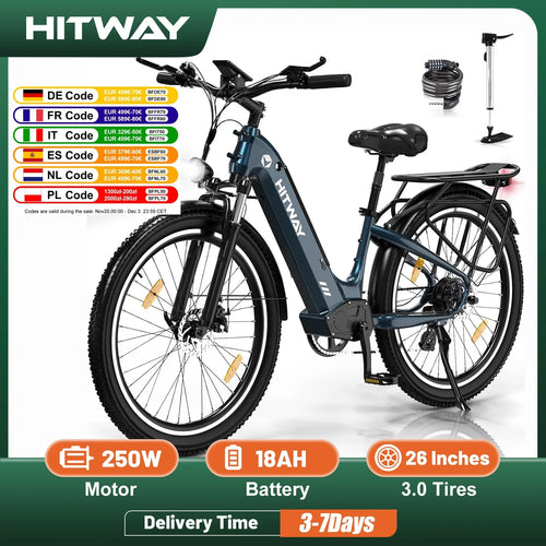 HITWAY 26X3.0 城市电动自行车 Penelec W City cruister E boat 48V 18Ah 可拆卸电池 55-80公里 7速开关 E Ke