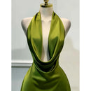 Solid Satin Women's Dress – Back Zipper Open Back Fitted, Vacation Party Evening Wear