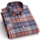 100% Cotton Men Oxford Shirt Short Sleeve Summer Plaid Striped Male Clothes Business Regular Fit Dress Shirt Oversized 7XL 6XL