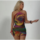 Vintage Floral Printed Midi Dress Women Backless Satin Halter Cutout Bodycon Split Hem Party Dresses 2026 Summer Elegant Gown