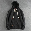 Autumn Winter American Retro Heavyweight Long Sleeved Hooded Hoodies Men's Simple Thickened Velvet Casual Cardigan Sweatshirts