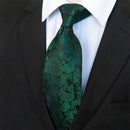 Blue Green Paisley Neck Ties For Men Luxury 8cm Wide Silk Wed Tie Pocket Square Cufflinks Tie clips Set Christmas Gifts For Men