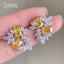 ZAKOL Fashion Yellow Leaf Stud Earrings for Women Shinny Geometry Cubic Zirconia Bridal Earring Wedding Party Jewelry